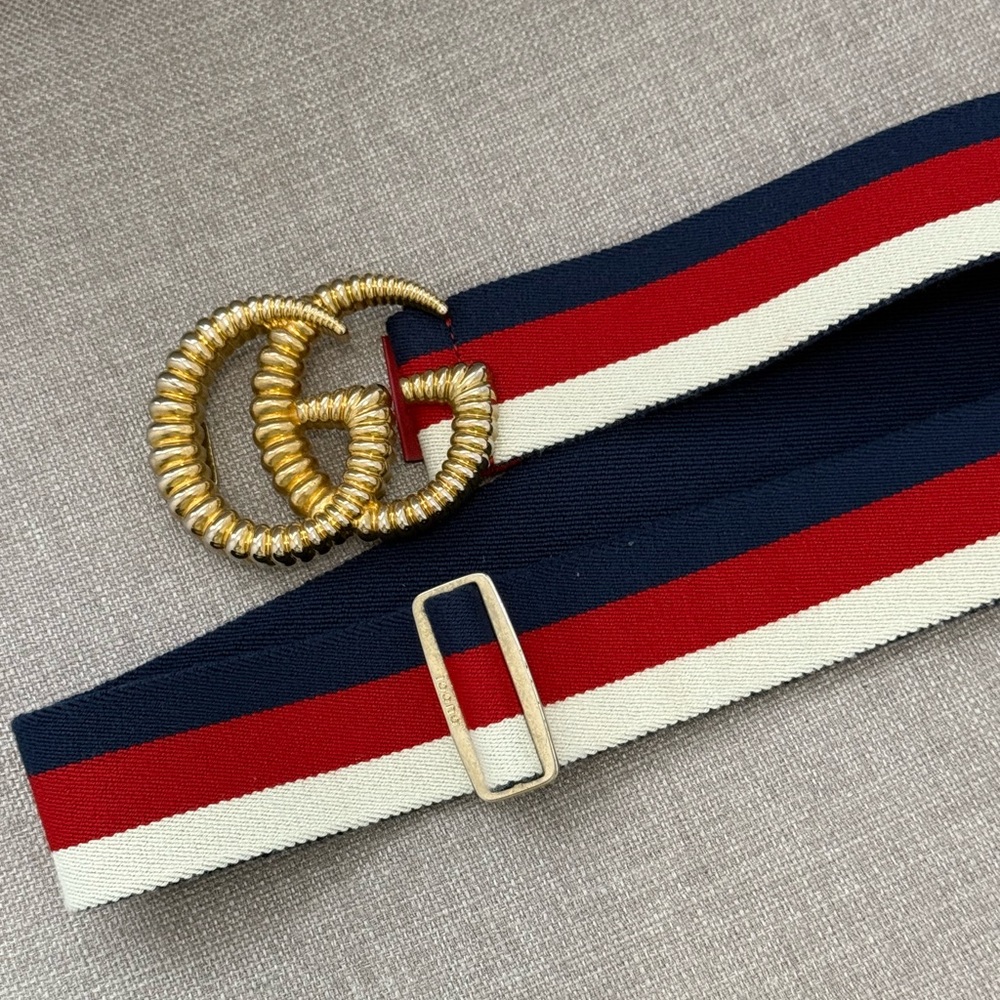 Gucci Gold and Red Belt with Iconic GG Logo